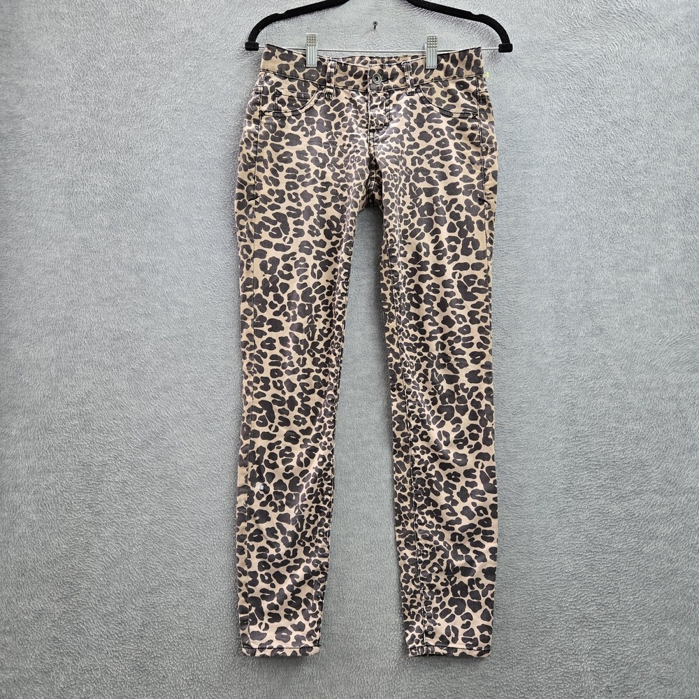 Armani Exchange Women Jeans P0 Tan Animal Print Twill Skinny Mob Wife Logo 29"